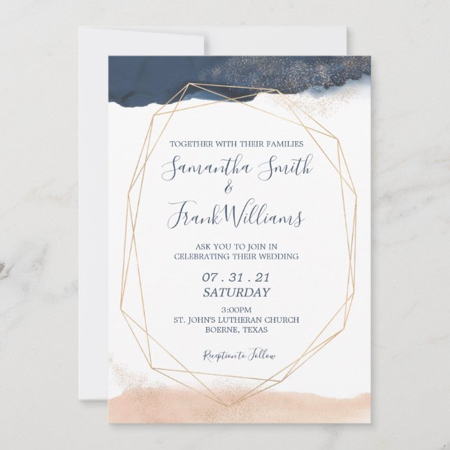 Modern Blue and Blush Pink Invitation (Front)