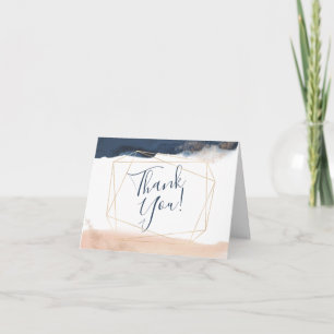 Modern Blue and Blush Pink Thank You Card