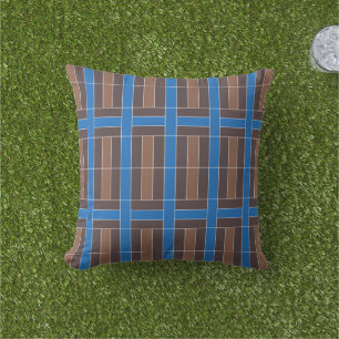 Modern Blue and Brown Geometric Plaid Pattern   Cushion