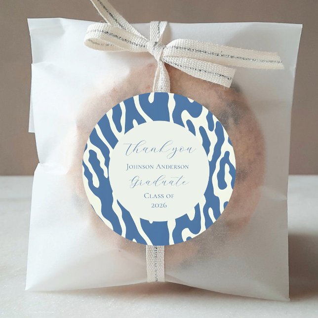 Modern blue and cream abstract Pattern graduation Classic Round Sticker (Creator Uploaded)