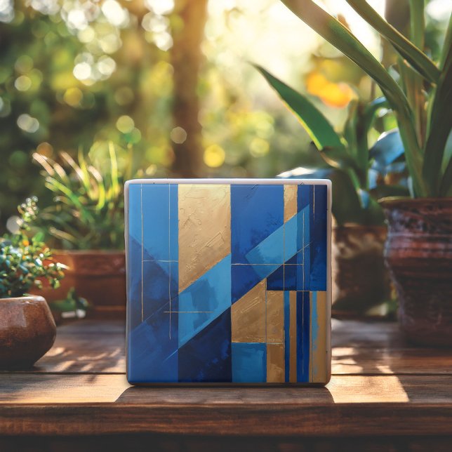 Modern Blue and Gold Abstract Ceramic Tile (Creator Uploaded)