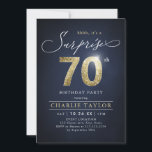 Modern blue and gold adult surprise 70th birthday invitation<br><div class="desc">Modern Shhh, it's a surprise 70th birthday party invitation features stylish script and faux gold glitter number 70 and your party details on navy blue background colour, simple and elegant, great surprise adult milestone birthday invitation for men and women. the black background colour can be changed to any colour of...</div>