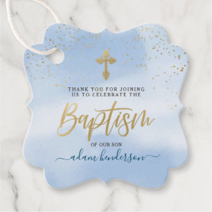 Modern Blue And Gold Boy Baptism Thank You Favour Tags
