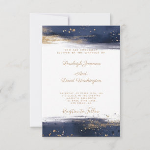 Modern blue and gold brushstrokes wedding invitati invitation