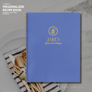 Modern Blue and Gold Gluten Free Blank Recipe Book