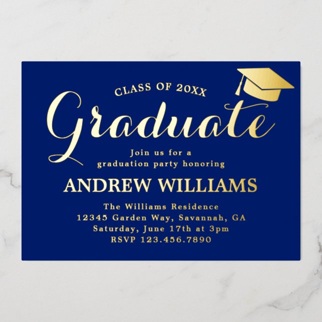 Modern Blue And Gold Graduation Party (Front)