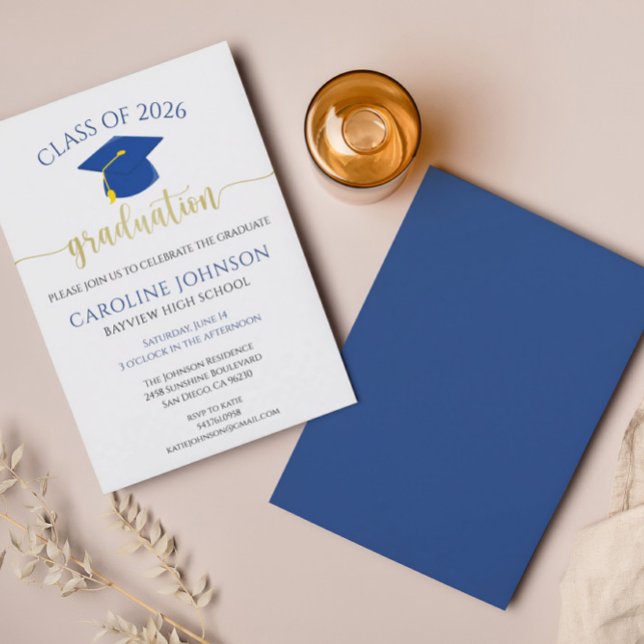 Modern Blue and Gold Graduation Party Invitation (Creator Uploaded)