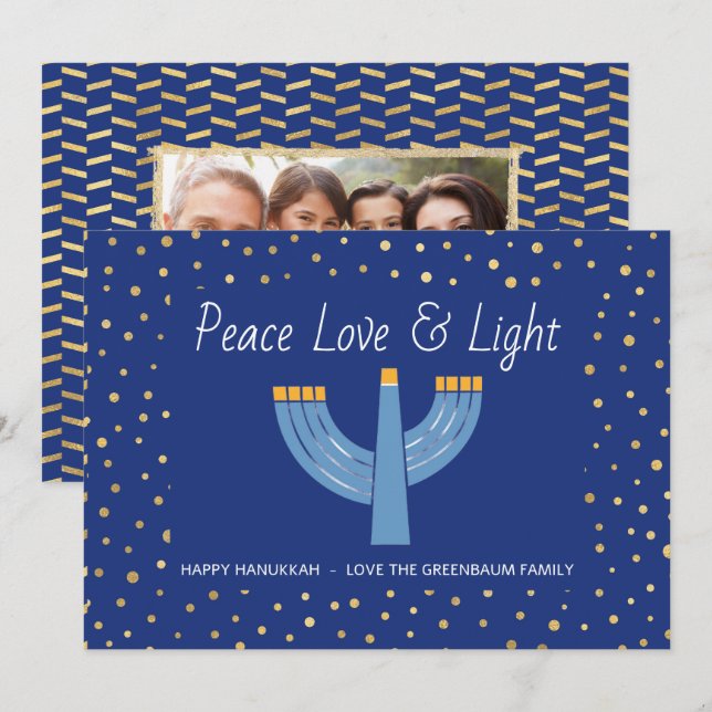 Modern Blue and Gold Hanukkah Card (Front/Back)