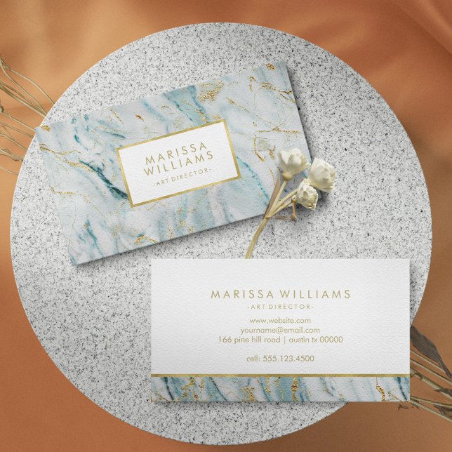 Modern Blue and Gold Marble Texture Business Card (Creator Uploaded)