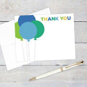 Modern Blue and Green Birthday Balloons Thank You Card