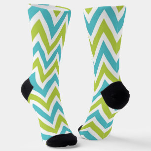 Modern Blue and Green Chevron Socks