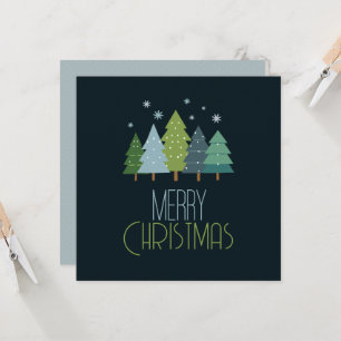 Modern Blue and Green Christmas Tree Flat Card