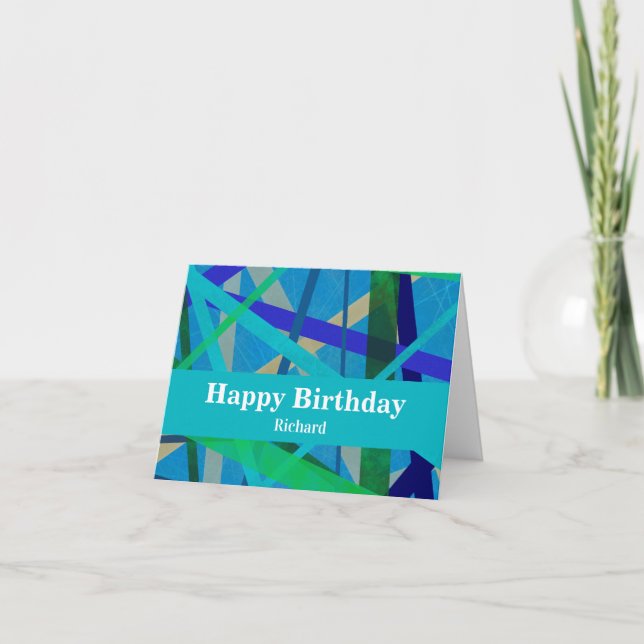 Modern Blue and Green Lines Abstract Card (Front)