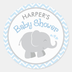 Modern Blue and Grey Elephant Boy Baby Shower Classic Round Sticker