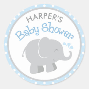 Modern Blue and Grey Elephant Boy Baby Shower Classic Round Sticker