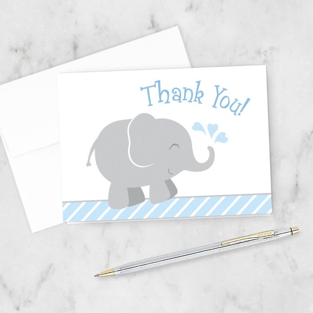 Modern Blue and Grey Elephant Boy Baby Shower Thank You Card (Creator Uploaded)