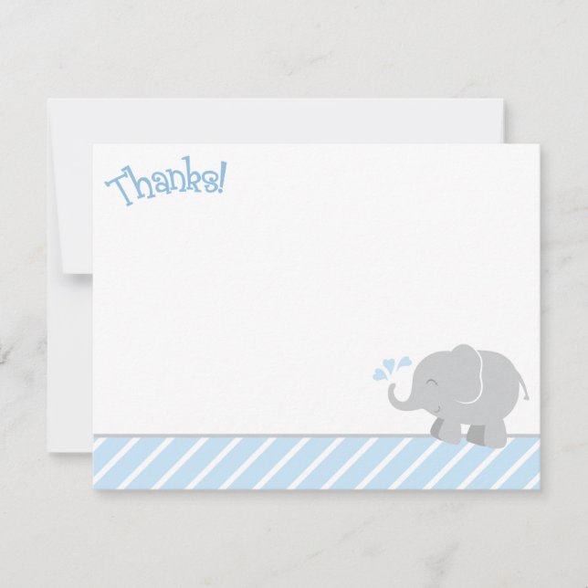 Modern Blue and Grey Elephant Boy Baby Shower Thank You Card (Front)