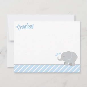 Modern Blue and Grey Elephant Boy Baby Shower Thank You Card