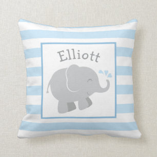 Modern Blue and Grey Elephant Custom Monogram Cushion