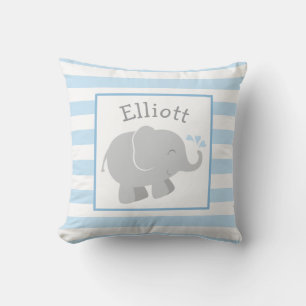 Modern Blue and Grey Elephant Monogram Cushion