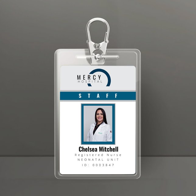 Modern Blue and Grey Employee ID Badge (Blue Grey White Employee Badge for any institution)