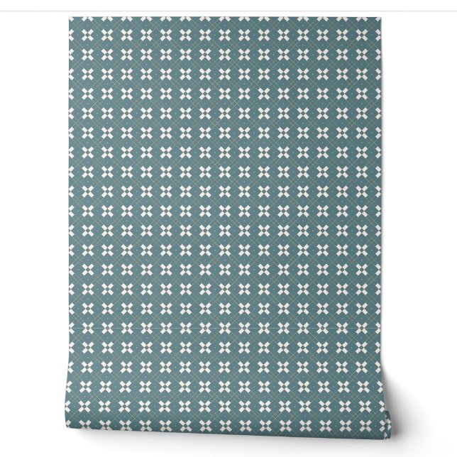 Modern Blue and Ivory Geometric Pattern Wallpaper (Unrolling)