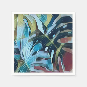 Modern Blue and Moody Monstera Leaves Decoupage Napkin