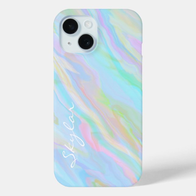 Modern Blue and Pink Gradient Marble Script Name Case-Mate iPhone Case (Back)