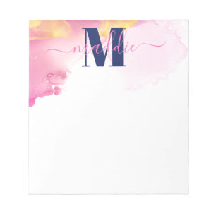 Modern Blue and Pink Ink Cloud Personalised Notepad