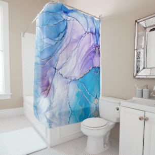 Modern Blue and Purple Marbled Alcohol Ink Shower Curtain