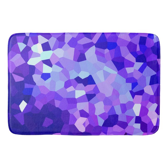 Modern Blue and Purple Stained Glass Pixel Mosaic Bath Mat (Front)