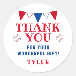 Modern Blue and Red Baseball Thank you Favour Classic Round Sticker