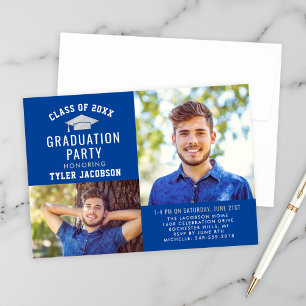 Modern Blue and Silver 2025 Photo Graduate Party Invitation