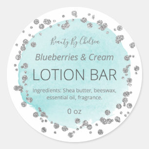 Modern Blue And Silver Glitter Lotion Bar Labels