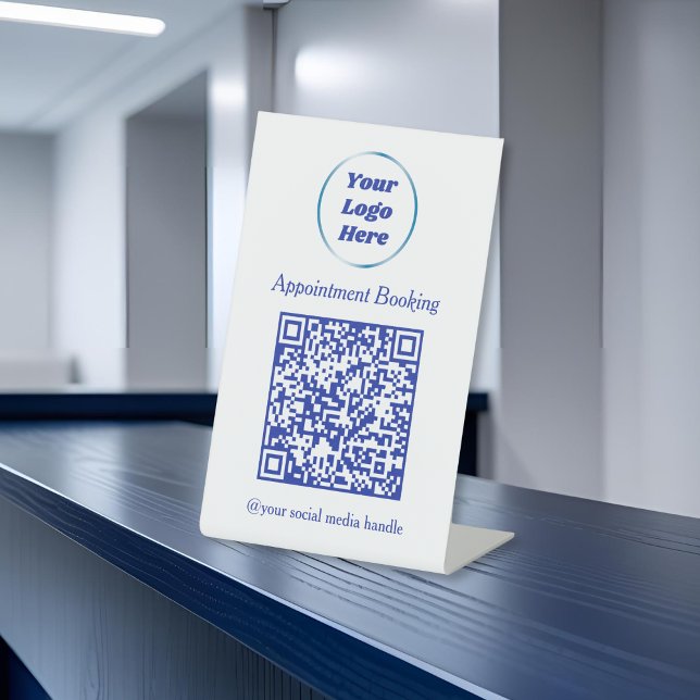Modern blue and White Appointment Booking QR Code  Pedestal Sign (Creator Uploaded)