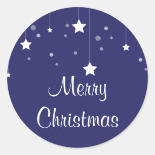 Modern Blue and White Christmas Classic Round Sticker