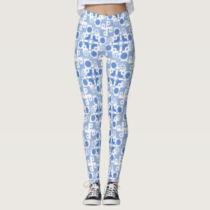 Modern Blue and White Circuitry Leggings