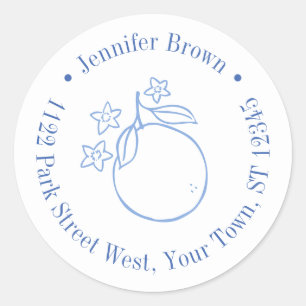 Modern Blue And White Citrus Bridal Shower Classic Round Sticker