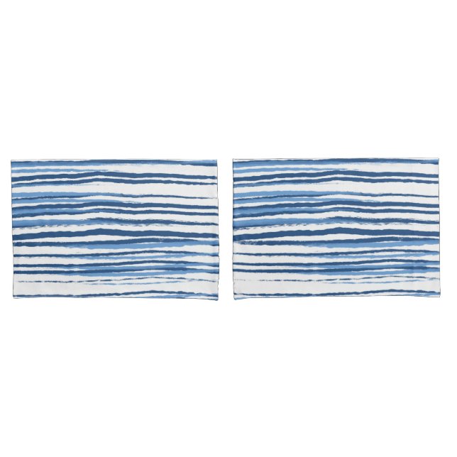 Modern Blue and White Coastal Stripes Pillowcase (Front-Set)