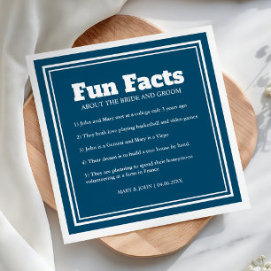 Modern Blue and White Fun Facts Wedding Napkin