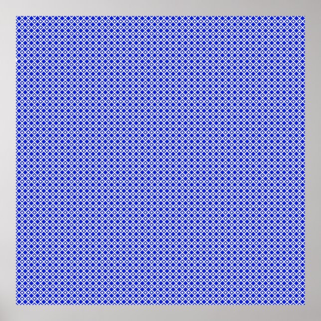 Modern Blue and White Geometric Diamond Pattern Poster (Front)