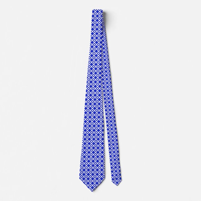 Modern Blue and White Geometric Diamond Pattern Tie (Front)