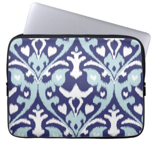 Modern blue and white girly ikat tribal pattern laptop sleeve