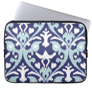 Modern blue and white girly ikat tribal pattern laptop sleeve