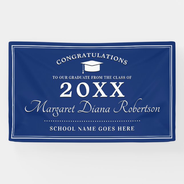 Modern Blue and White Graduation Banner (Horizontal)
