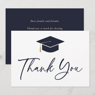 Modern Blue and White Graduation Cap Thank You Card