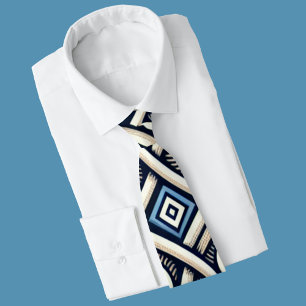 Modern Blue and white Greek Meander pattern  Tie