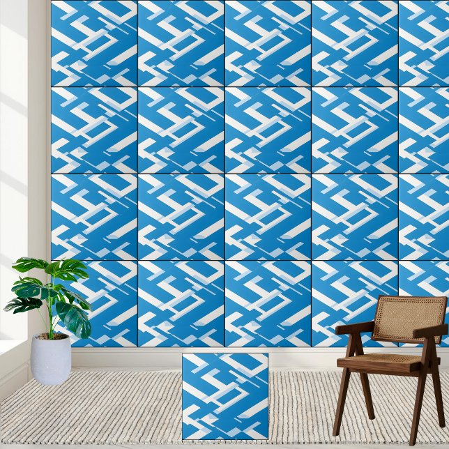 Modern Blue and White Greek Pattern Design  Ceramic Tile (Modern Blue and White Greek Pattern Design Ceramic Tile)