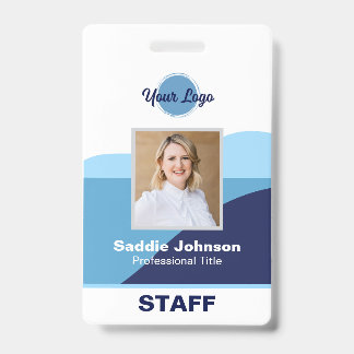Modern Blue and White Logo Employee Name ID Badge
