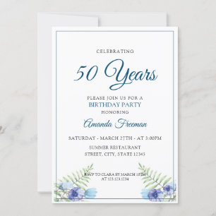 Modern Blue and White Plants Mother Birthday Invitation